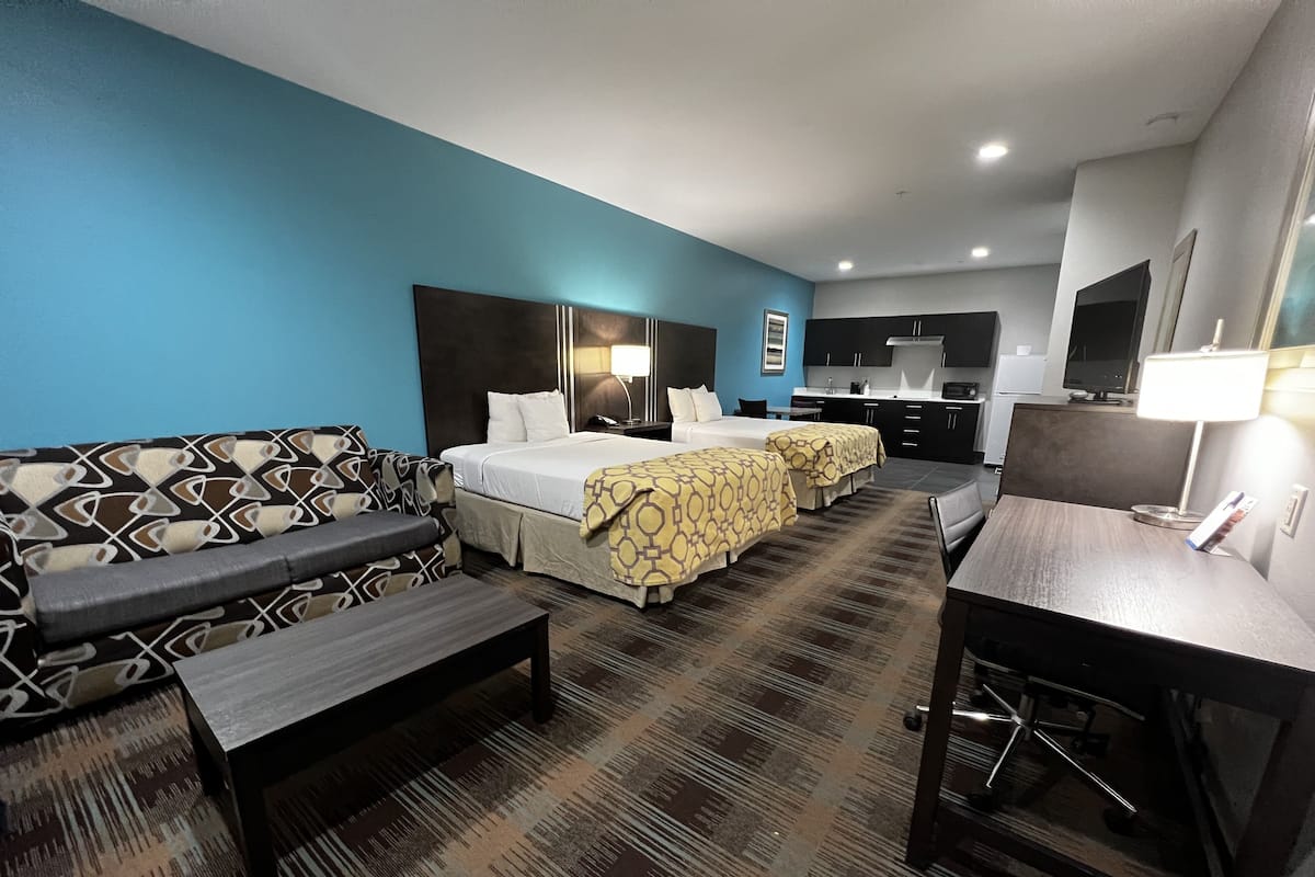 Suite, 2 Queen Beds, Non Smoking, Kitchenette | Premium bedding, pillowtop beds, desk, blackout drapes