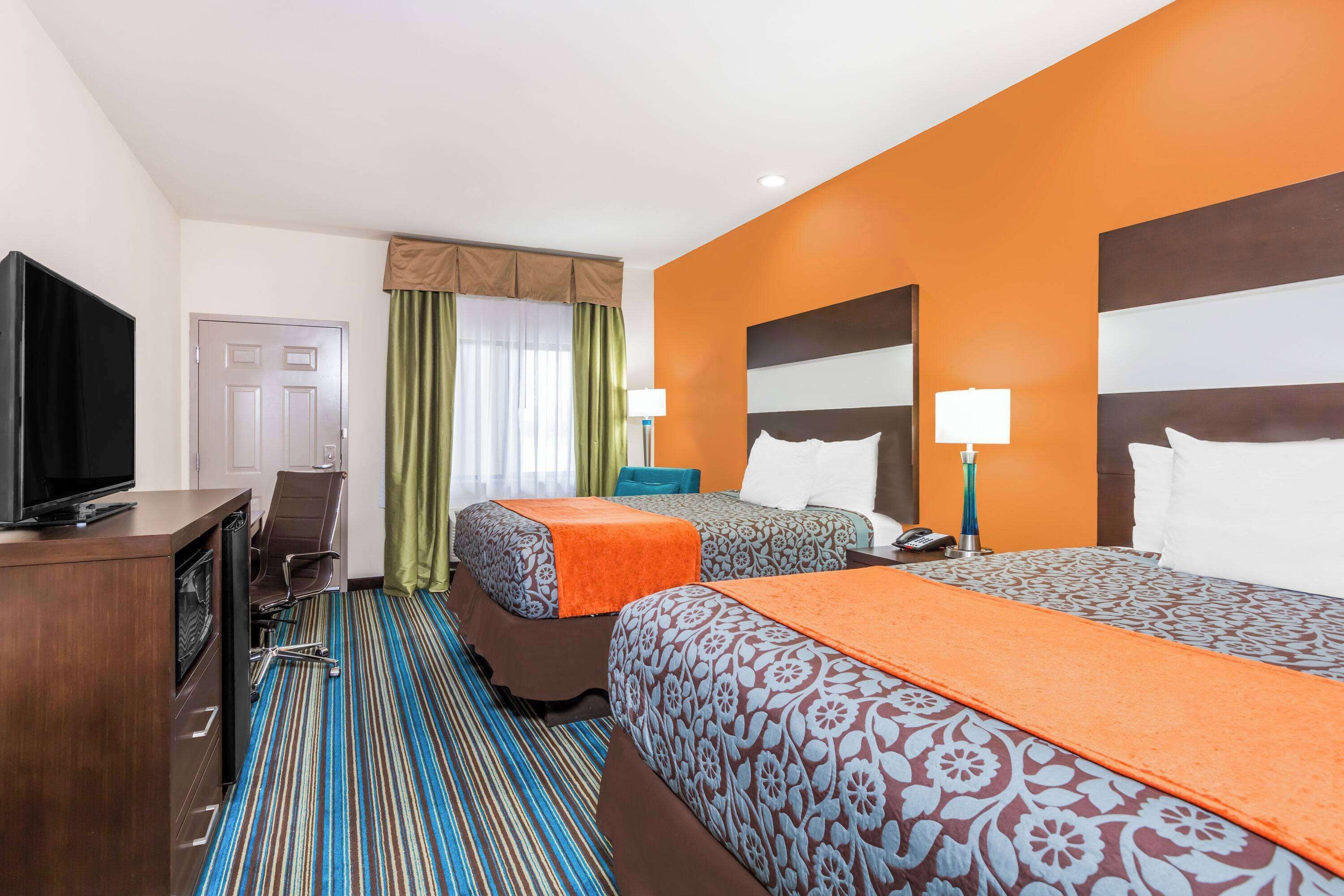 premium bedding, desk, laptop workspace, iron/ironing board