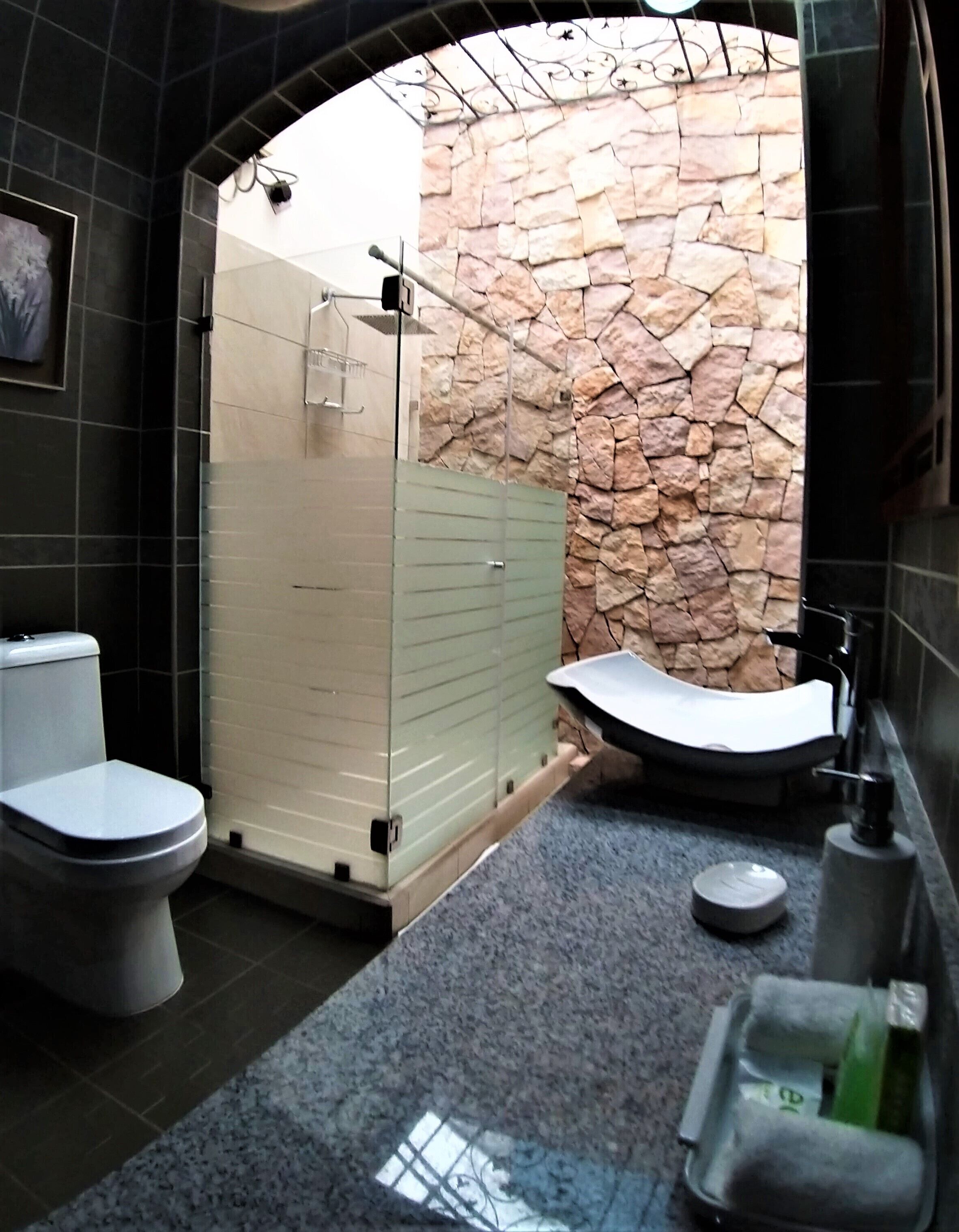 deluxe double room | bathroom | designer toiletries, hair dryer, towels