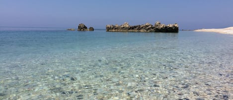 On the beach, beach umbrellas