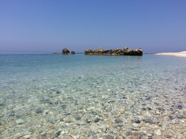 On the beach, beach umbrellas