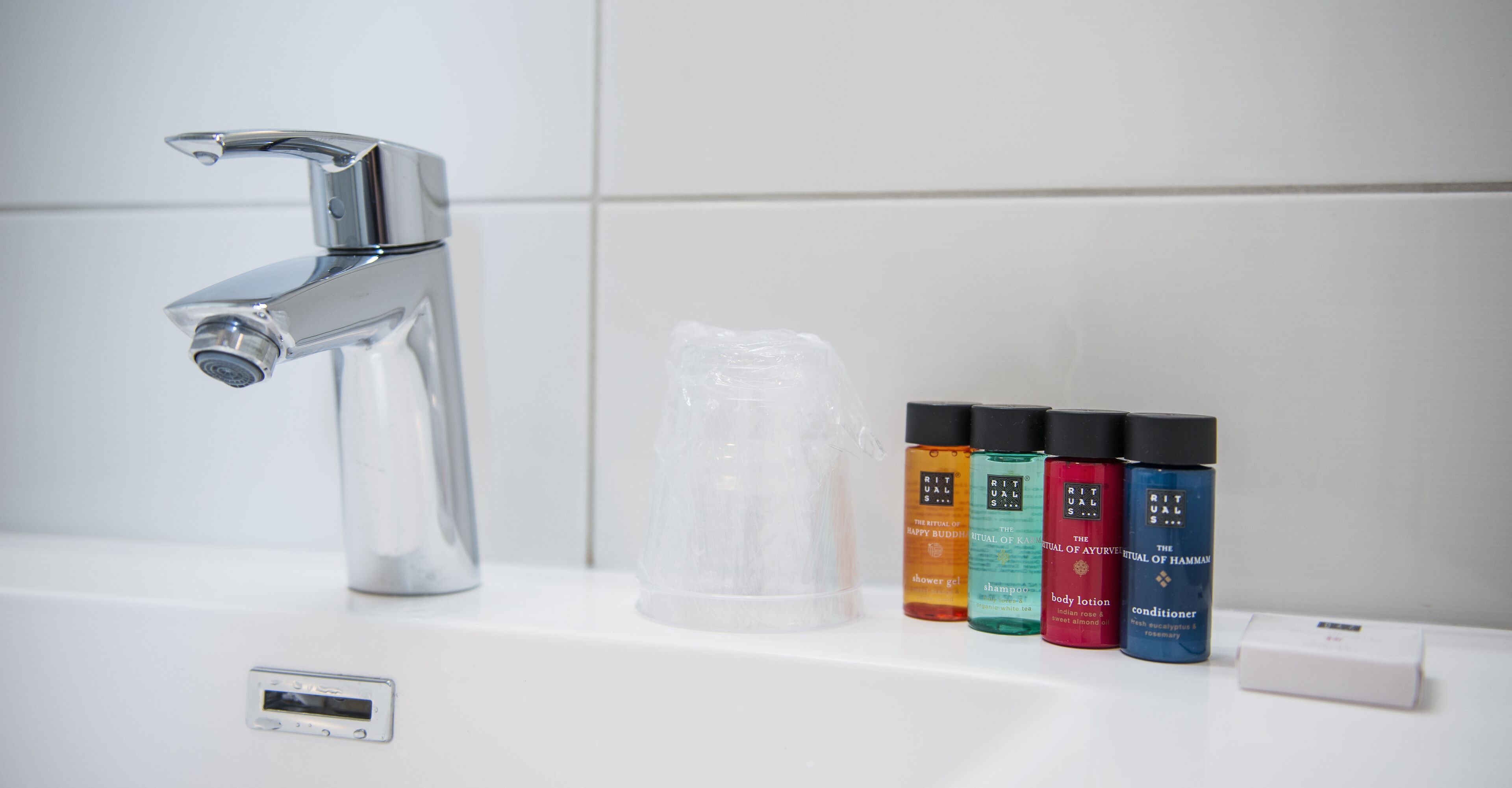 free toiletries, hair dryer, towels