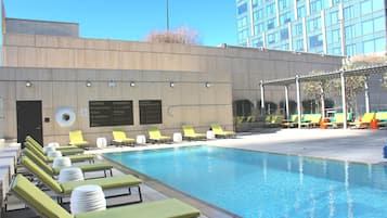 Outdoor pool, free pool cabanas, pool umbrellas