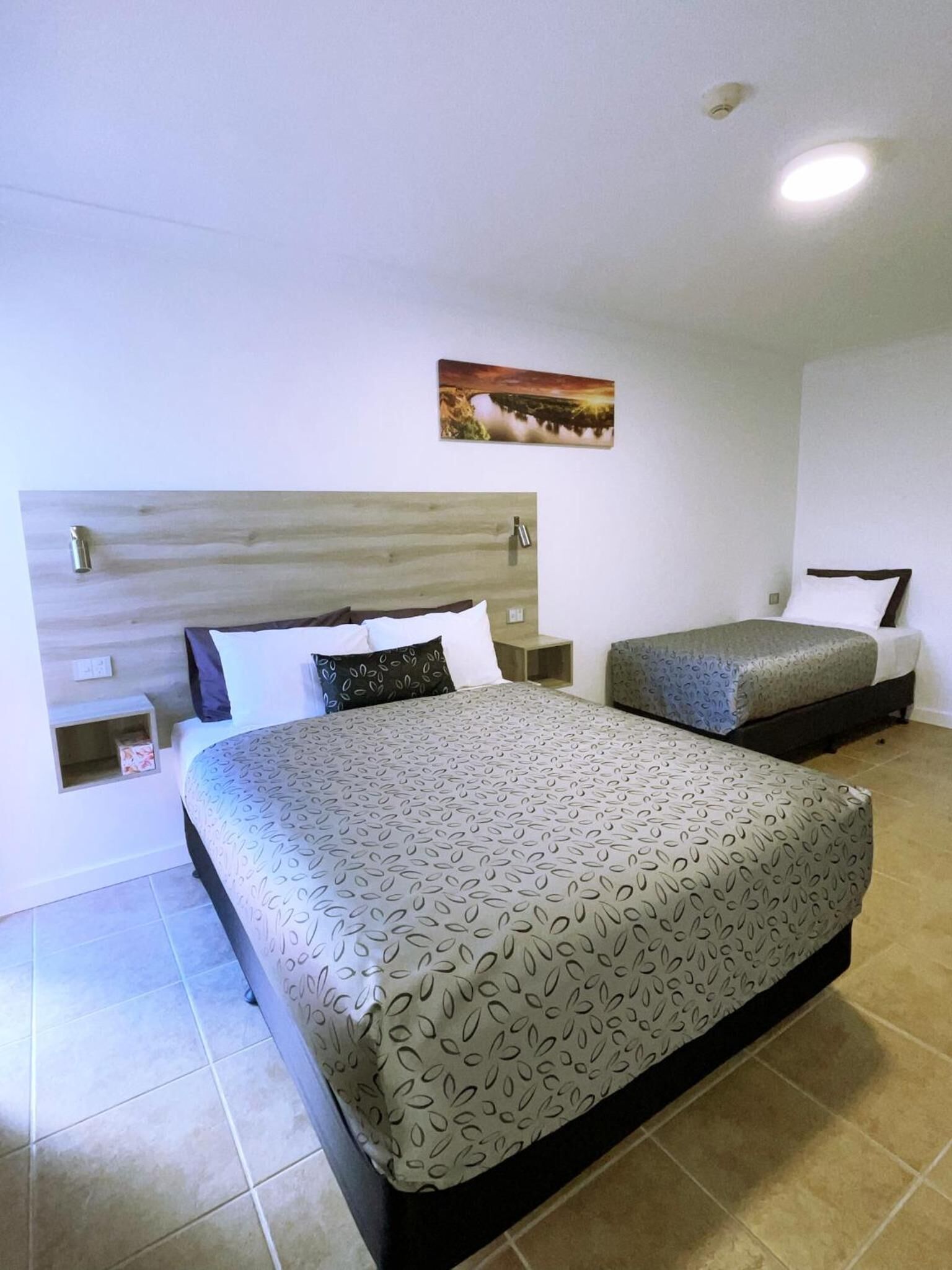 premium bedding, desk, laptop workspace, blackout curtains