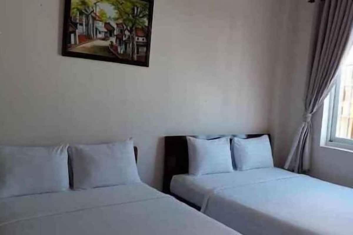 Desk, laptop workspace, blackout drapes, soundproofing