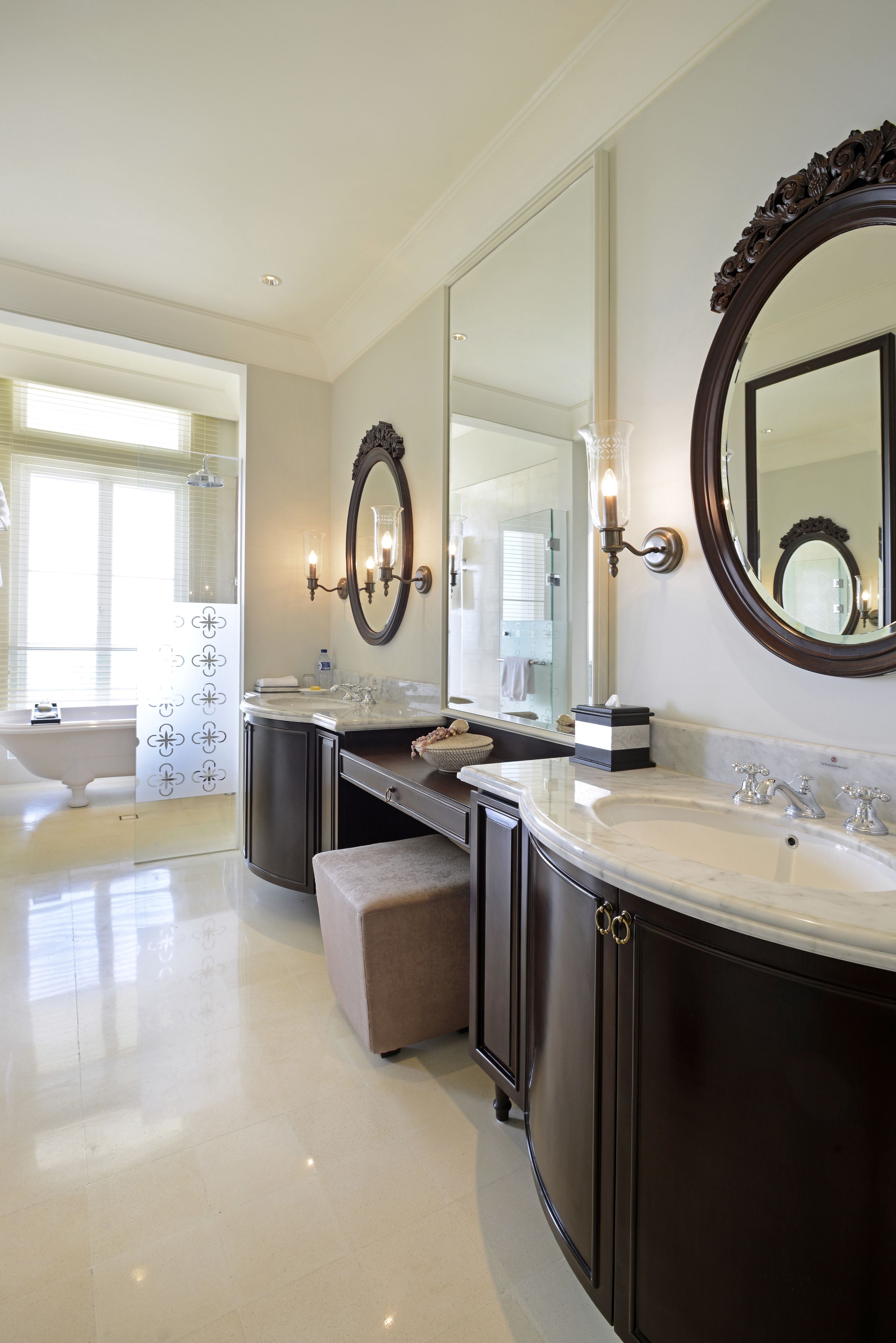 designer toiletries, hair dryer, bathrobes, slippers