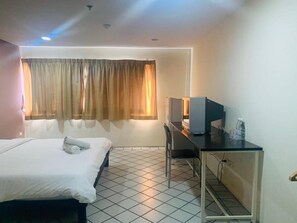 Desk, free WiFi, bed sheets