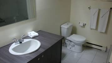 A bathroom with a sink, toilet, and a towel rack.