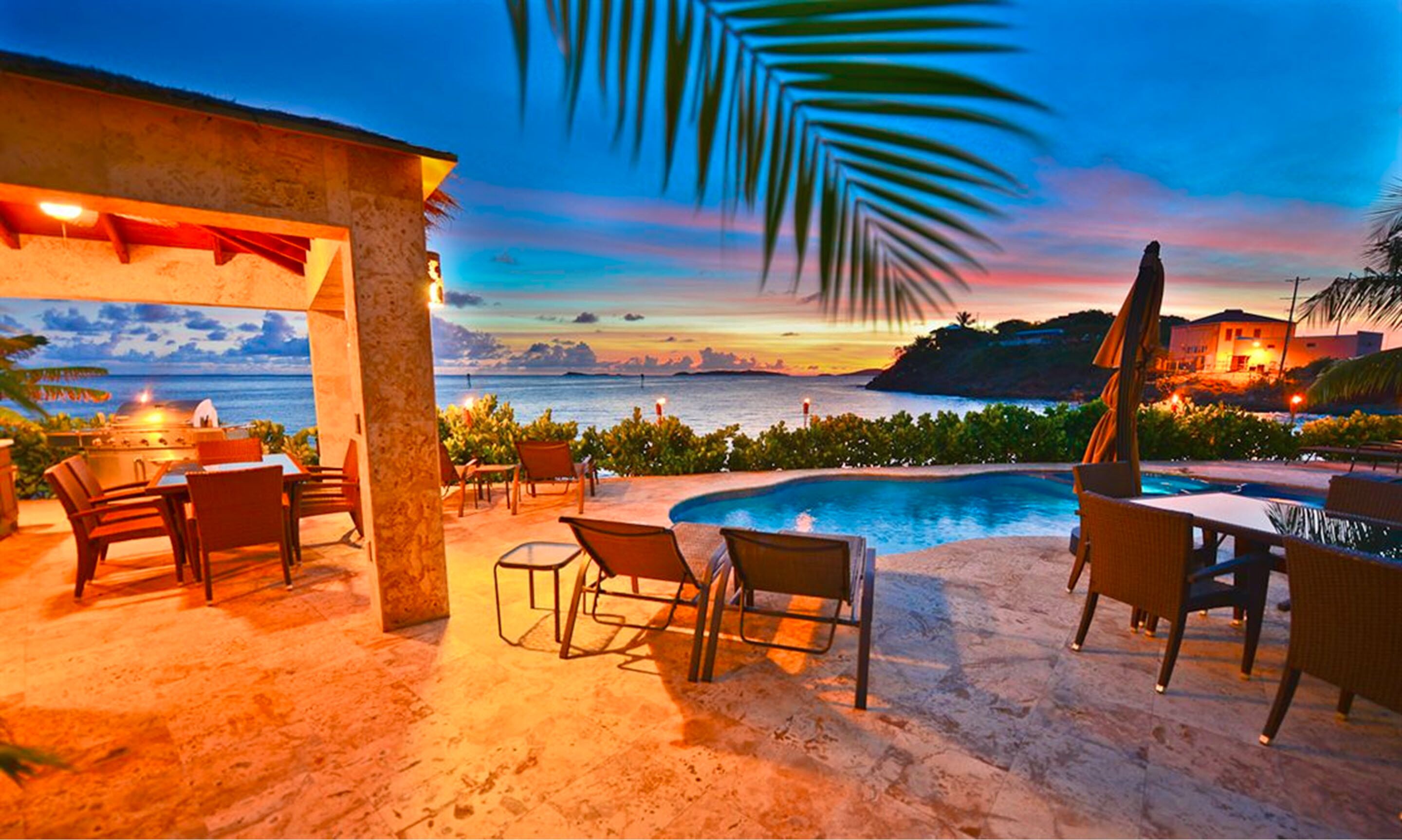 outdoor pool, pool umbrellas, pool loungers