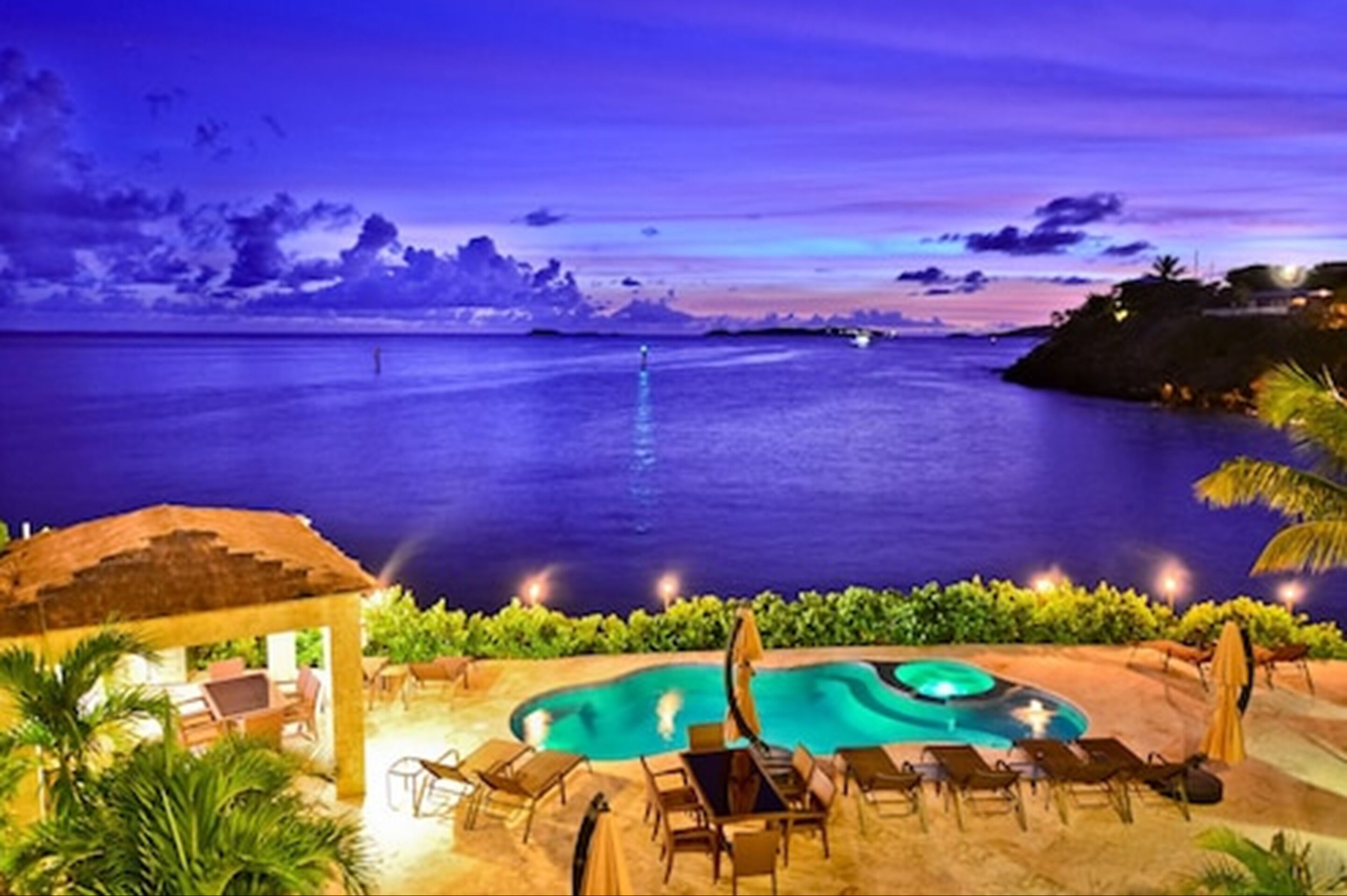 outdoor pool, pool umbrellas, pool loungers