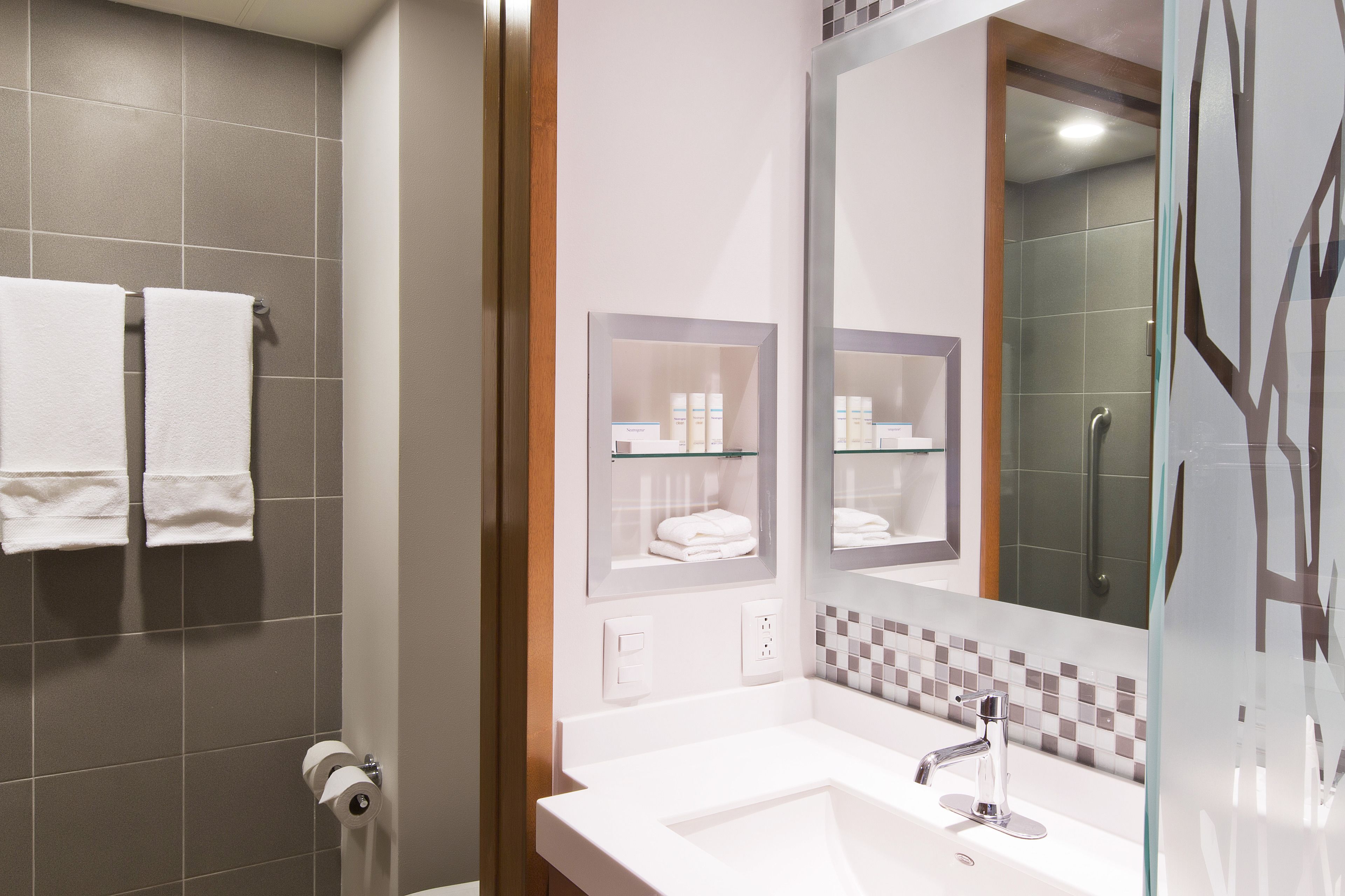 shower, hair dryer, bathrobes, towels