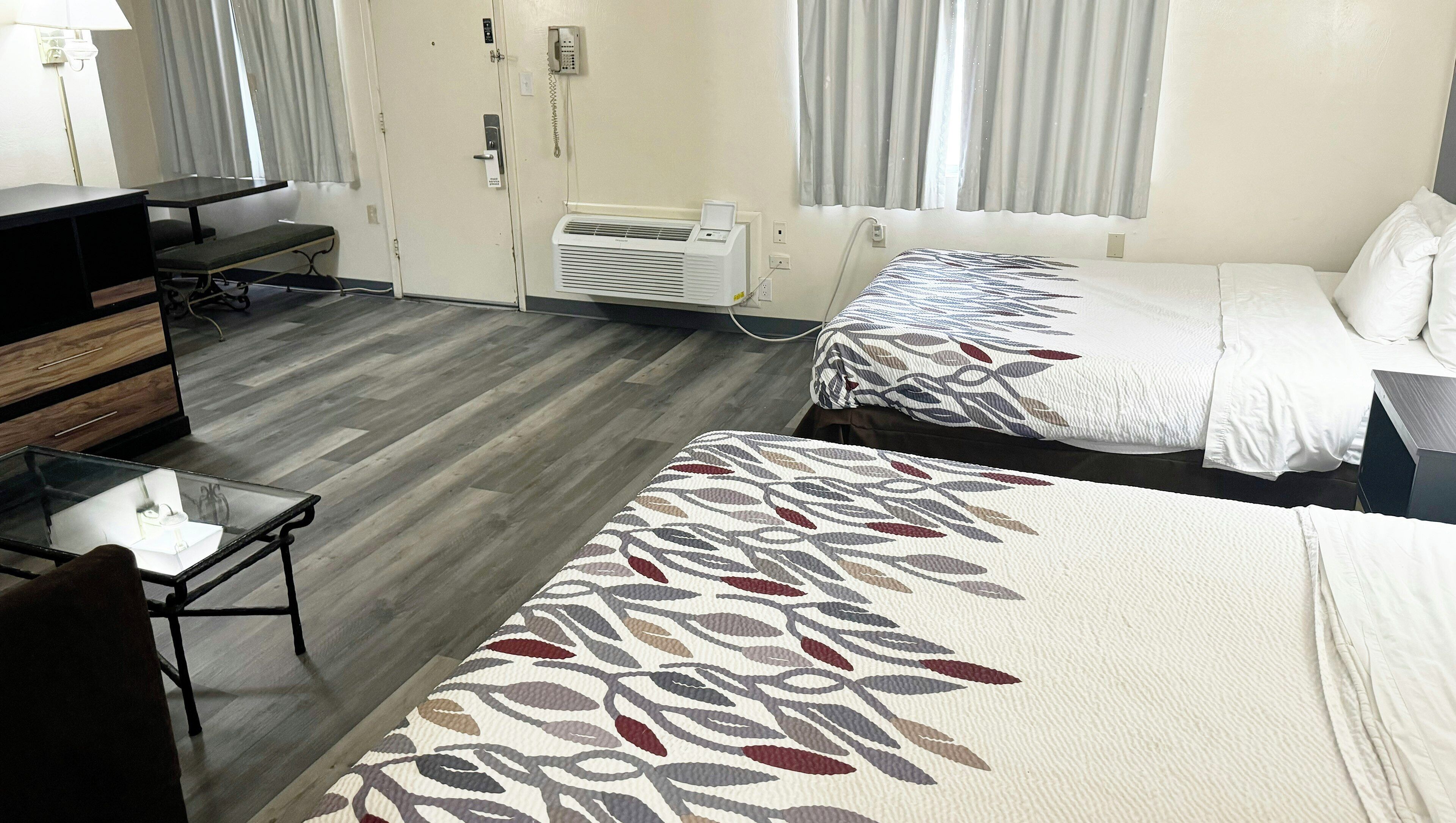 Room, 2 Double Beds, Non Smoking, Refrigerator & Microwave | Desk, laptop workspace, blackout drapes, iron/ironing board