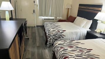 Room, 2 Double Beds, Non Smoking, Refrigerator & Microwave | Desk, laptop workspace, blackout drapes, iron/ironing board