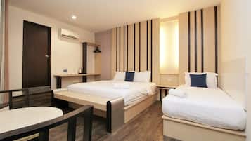 Desk, free WiFi, bed sheets