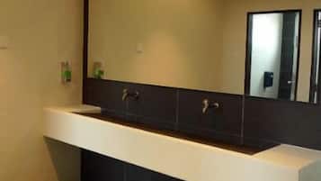 Shower, free toiletries, hair dryer, slippers