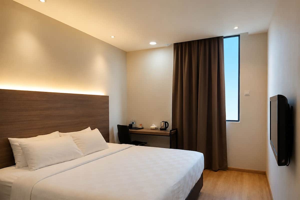 Quarto superior, 1 cama King | Cofres nos quartos, escrivaninha, ferros/tábuas de passar roupa