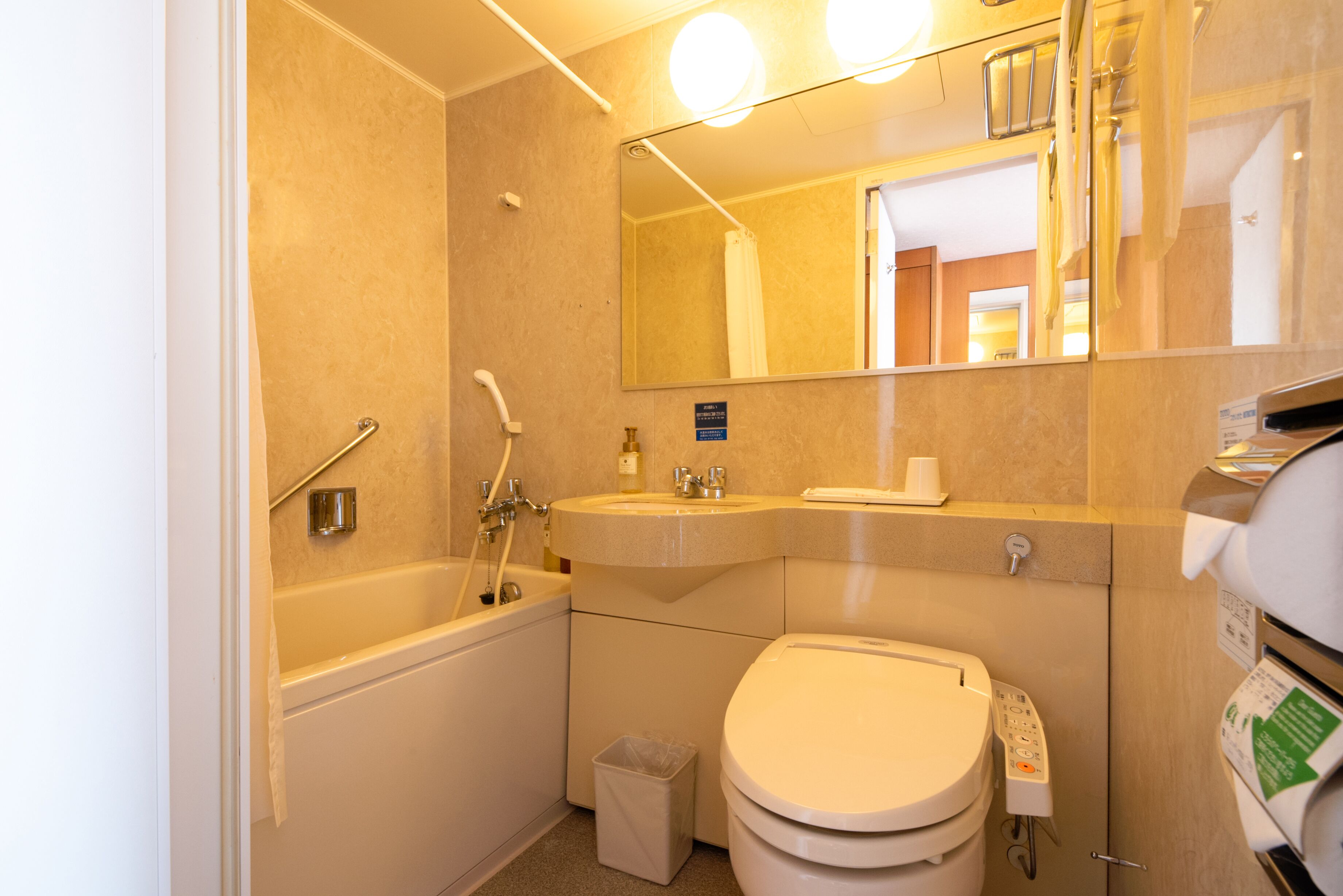 separate bathtub and shower, free toiletries, hair dryer, slippers