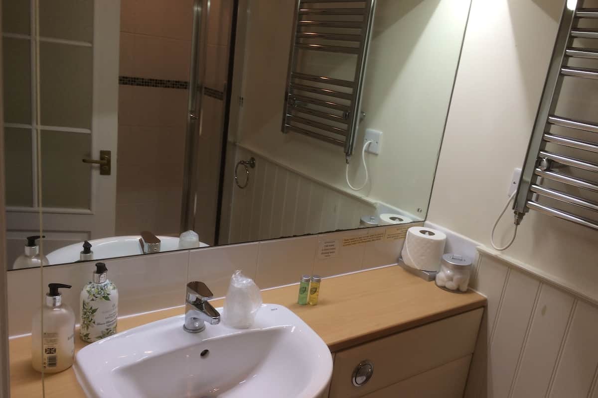 standard double room, sea view | bathroom | shower, free toiletries, hair dryer, towels
