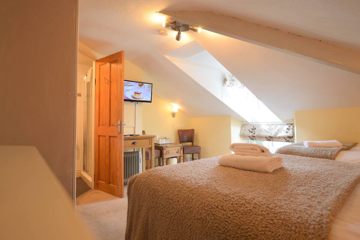 Family Triple Room | Bathroom | Shower, hair dryer, towels