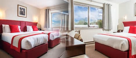 2 bedrooms, desk, laptop workspace, iron/ironing board