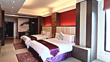 Family Room, Partial Lake View | Premium bedding, minibar, desk, blackout curtains