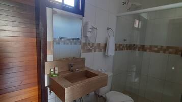Shower, free toiletries, hair dryer, towels