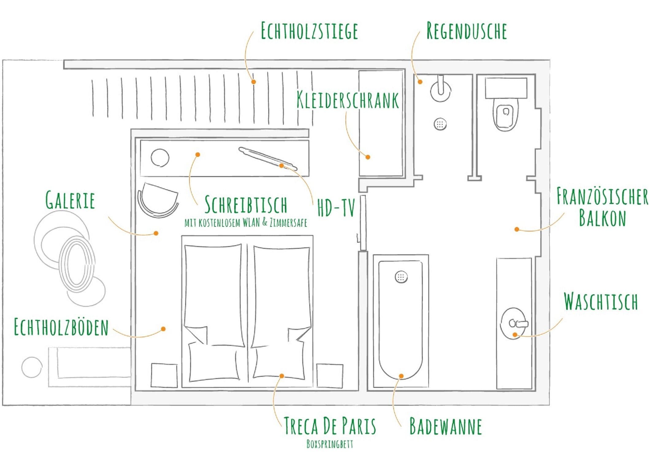 luxury apartment, 1 queen bed with sofa bed, kitchen | floor plan