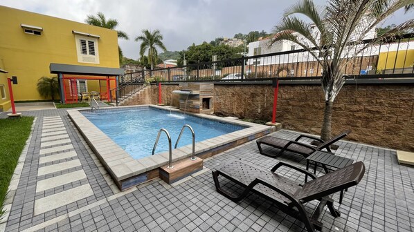 Outdoor pool, pool loungers