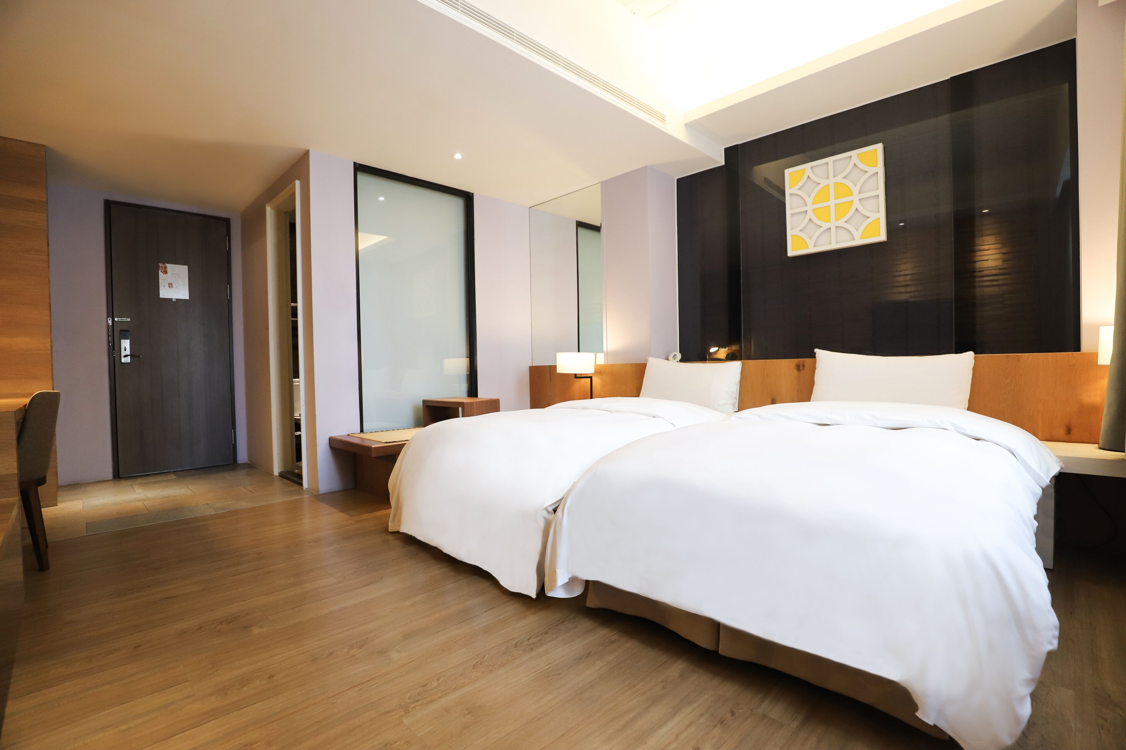 standard twin room | bathroom | shower, rainfall showerhead, hair dryer, slippers