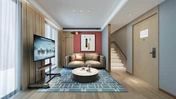 Luxury Suite, River View | Desk, laptop workspace, blackout drapes, soundproofing