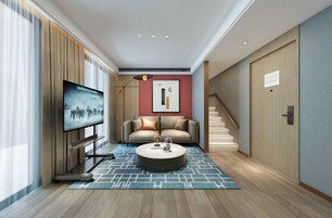 Escritorio, espacio para trabajar con laptop y cortinas blackout 