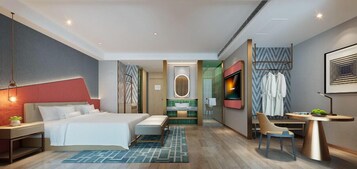 办公桌、笔记本电脑工作区、遮光窗帘、隔音