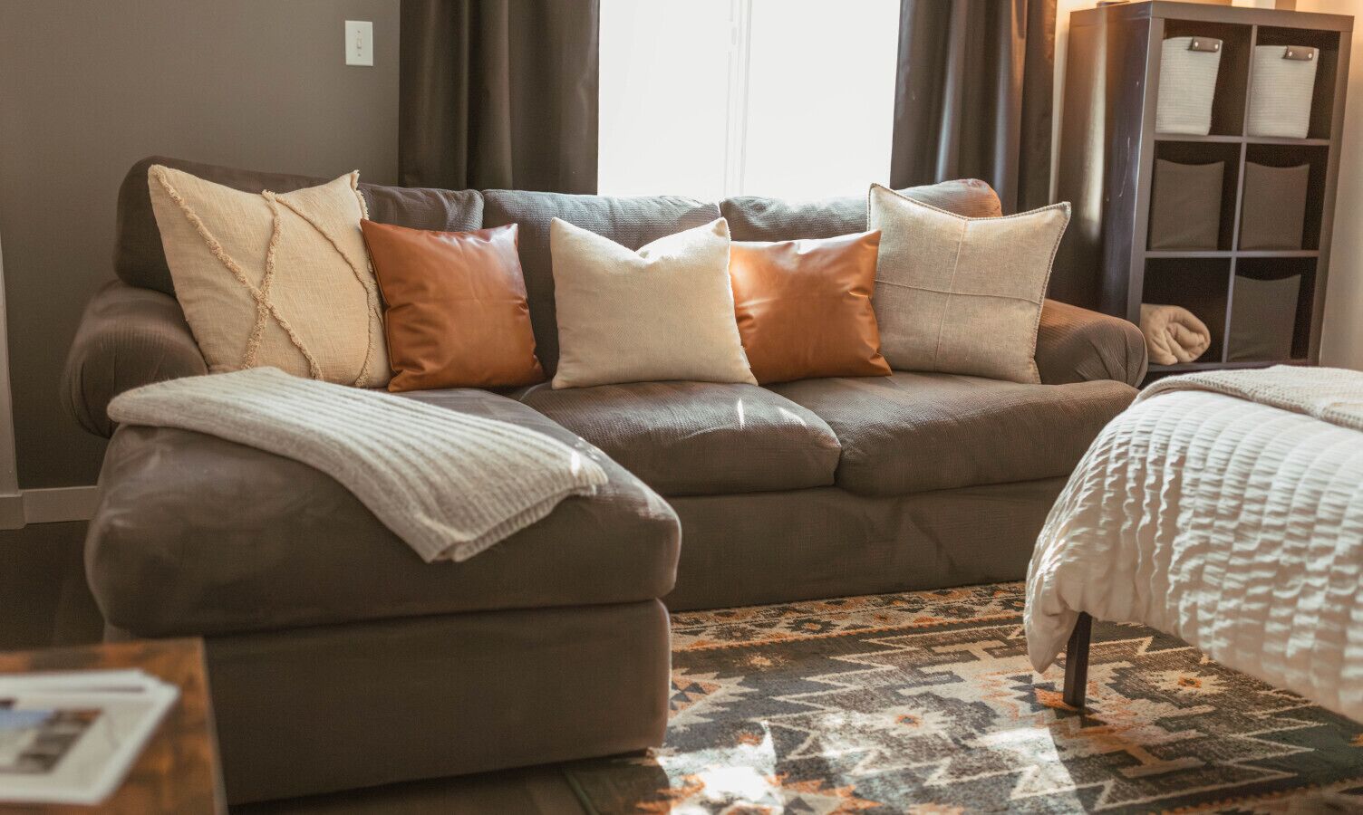 TV, fireplace, books