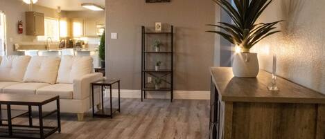 TV, fireplace, table football, books