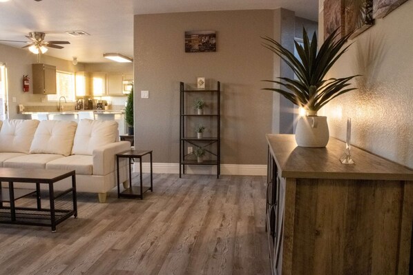 TV, fireplace, foosball, books