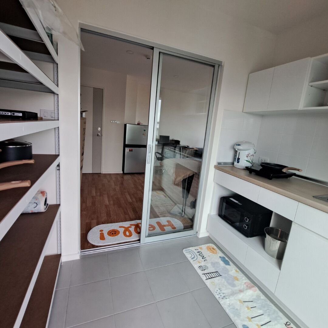 Fridge, microwave, dining tables