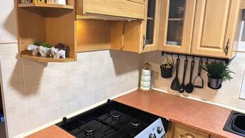 Lemari es, microwave, oven, dan kompor