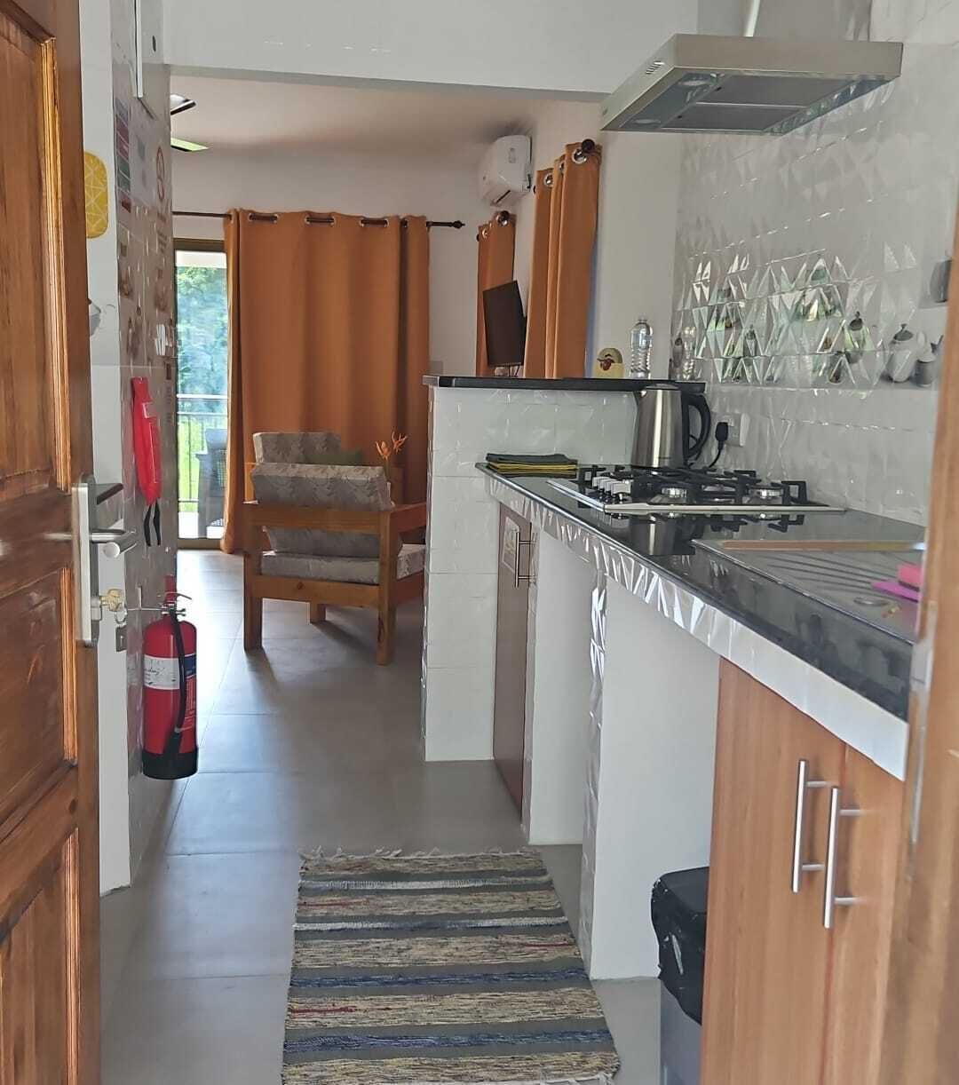 Kühlschrank, Mikrowelle, Herdplatte, Kochgeschirr/Geschirr/Besteck