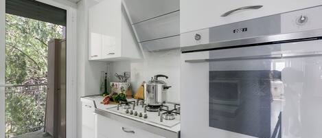 Family Apartment, Multiple Bedrooms, 2 Bathrooms (Owl House) | Private kitchen | Fridge, microwave, oven, stovetop