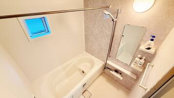 Hair dryer, bidet, towels, soap