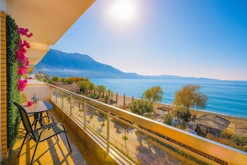 Private balcony with flowers and unobstructed sea views