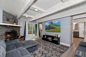 TV, fireplace, video games