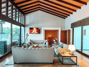 TV, fireplace