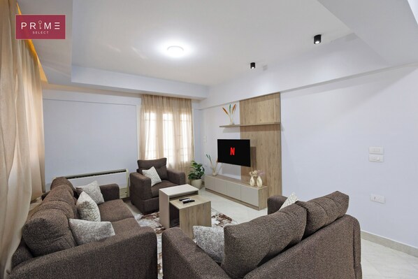 Superior appartement, 2 slaapkamers, uitzicht op zee | Woonruimte