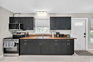 Fridge, microwave, oven, dishwasher