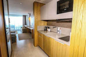 Fridge, microwave, stovetop, cookware/dishes/utensils - Kaleli Deluxe Homes (Antalya)