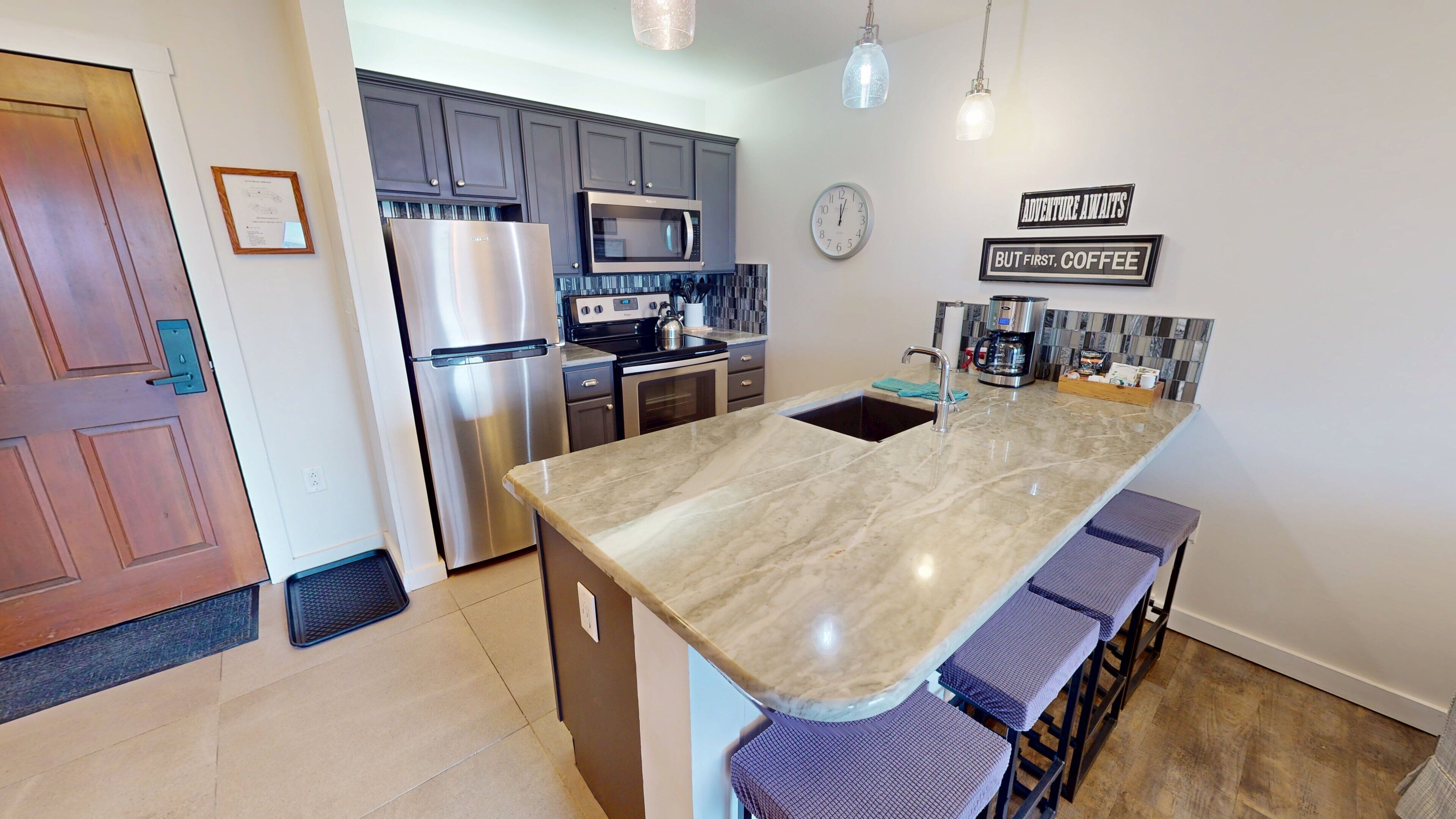 Fridge, microwave, oven, dishwasher