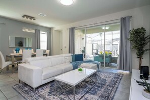 TV, DVD player, books, stereo