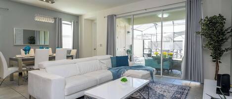 TV, DVD player, books, stereo