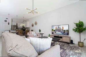 TV, DVD player, books, stereo